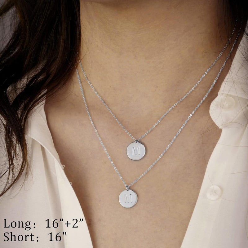 IEFWELL Valentines Gifts - Initial Necklaces for Women Girls, 14K Gold-Plated Silver Double Side Engraved Hammered Coin Necklaces, Layered Necklace Jewelry Pendant for Teen Girls - Image 5